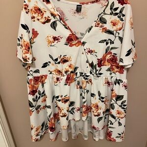 SHEIN Floral Wrap Blouse - Red, Orange, Cream